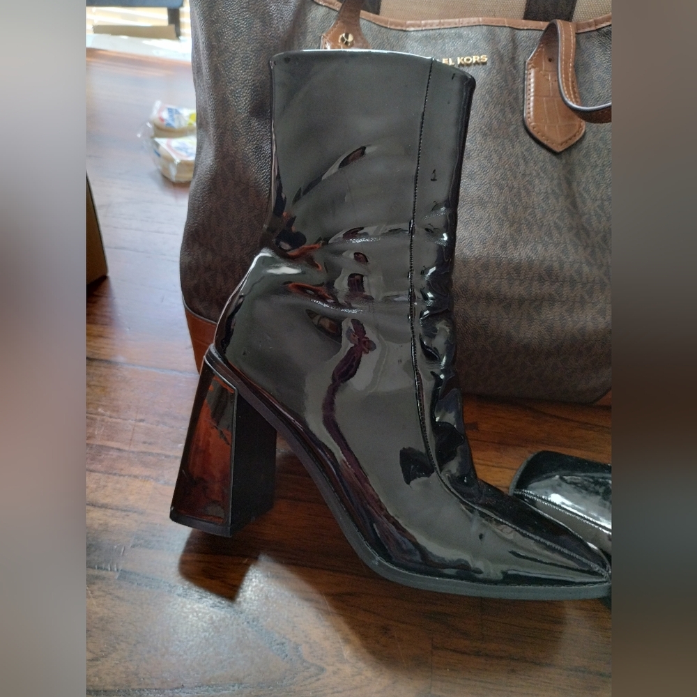 Black Patent Leather Ankle Boots